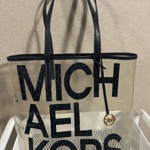 Michael Kors Clear Tote with Black Logo and Trim